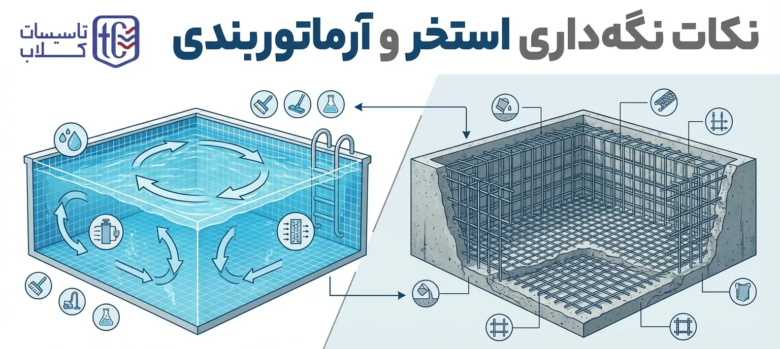 نکات نگه داری استخر و آرماتور بندی